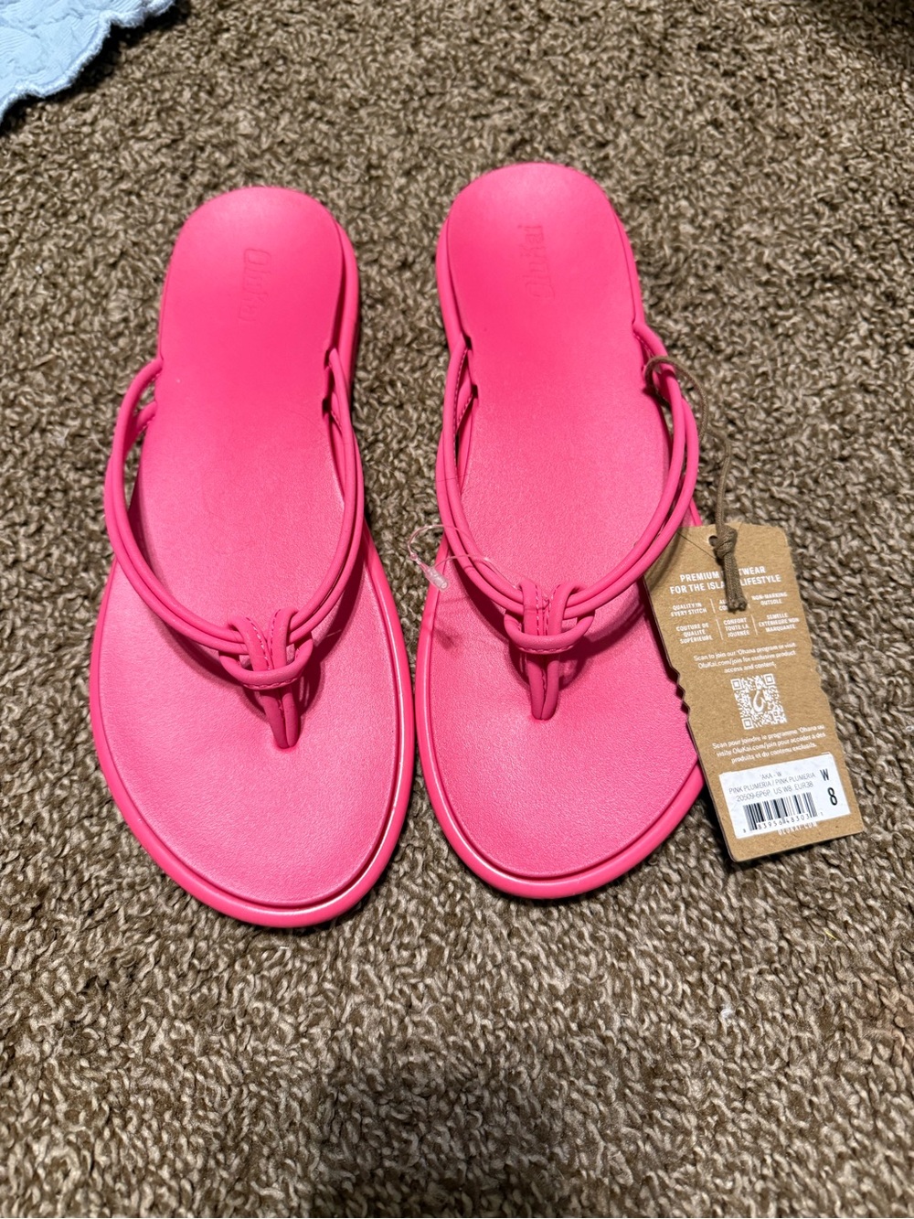 OluKai Women’s Hot Pink Knot-Detail Flip Flop Sandals 8